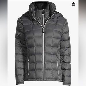 Michael Kors Women's Gunmetal Double Layer Hooded Down Packable Coat